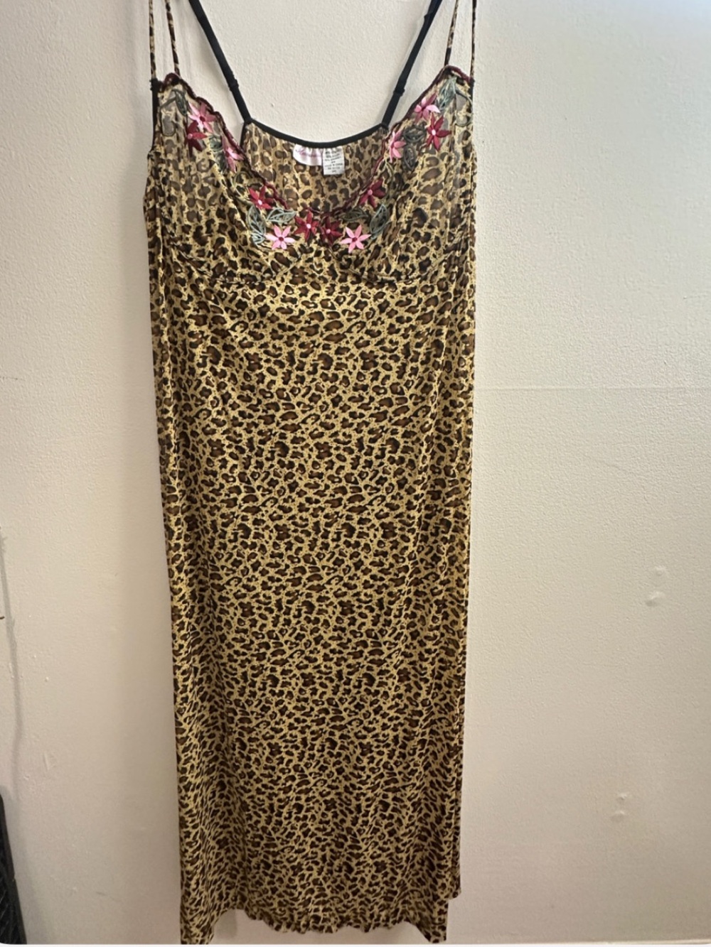 Plus Size Leopard Print Chemise/ Full length Slip with Pink Floral trim